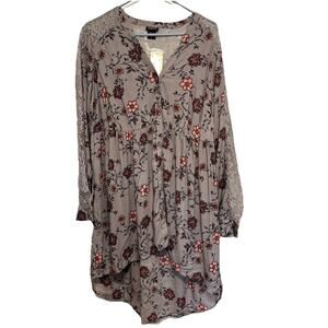 Torrid Womens Large Long Sleeve Lace Gray Floral Babydoll Top Asymmetric Hi Lo